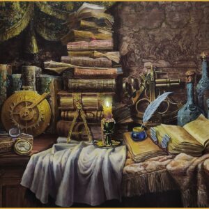 Still Life with Antique Navigation Instruments and a Candle