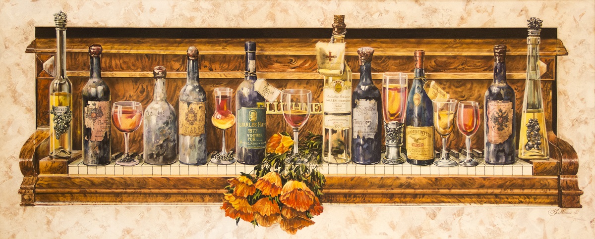 Sergey Kropovinskiy - Still life with bottles on the piano